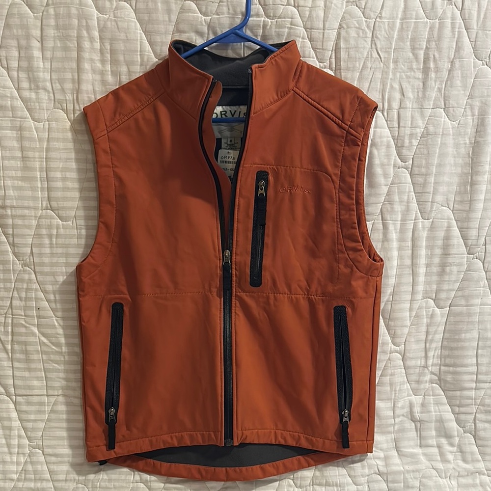 Orvis Orange Fleece Vest with Stand-Up Collar